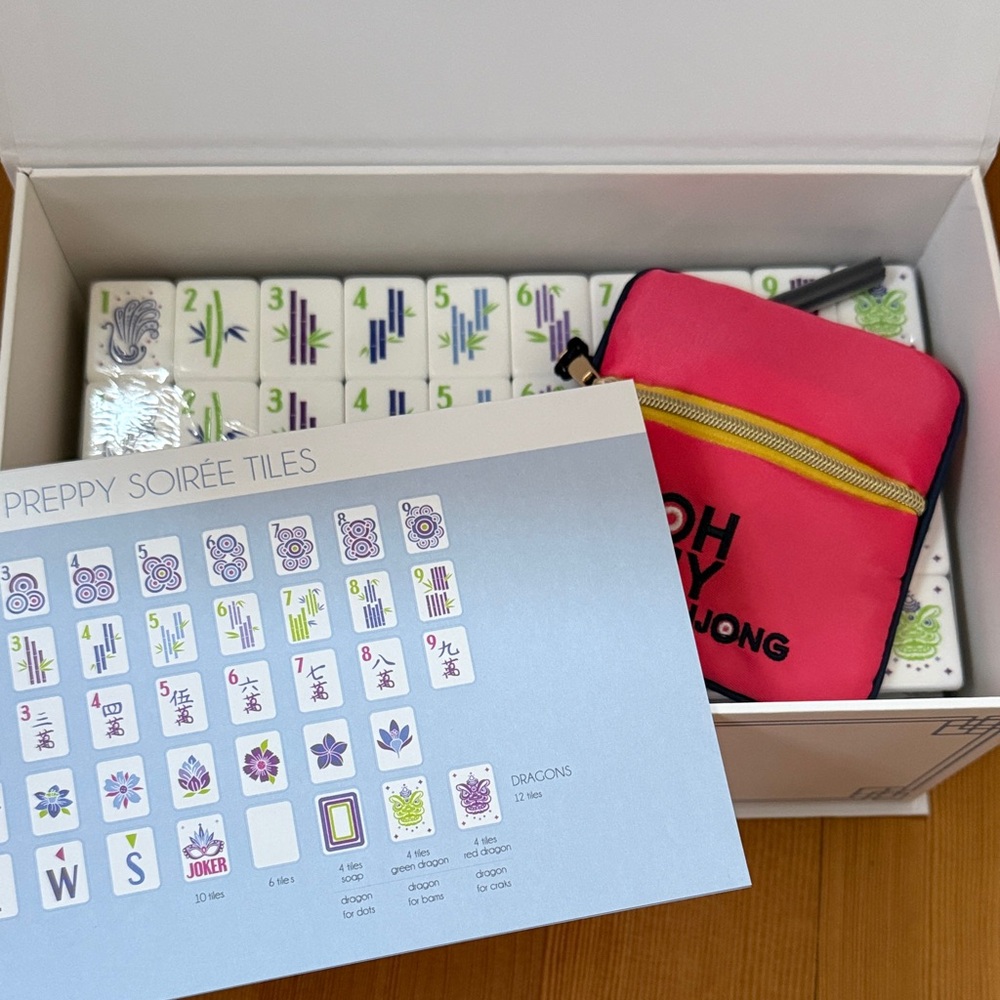 NIB Retired Preppy Soirée Mahjong Tile Set with Pink Pouch